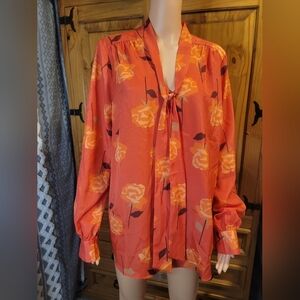 Isaac Mizrahi Floral Blouse With Neck Tie